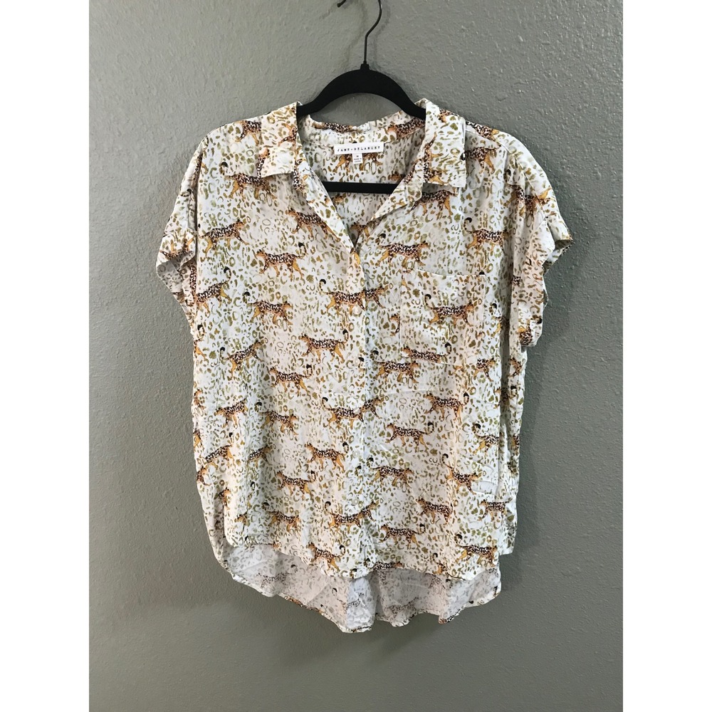 Jane + Delancey Cheetah Leopard Print Button Down Shirt Women Medium Safari Top